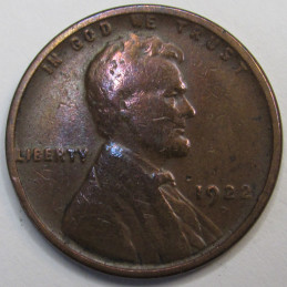 1922 D Lincoln Wheat Cent - antique low mintage Denver mintmark American wheat penny