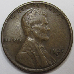 1925 S Lincoln Wheat Cent - antique higher grade San Francisco mintmark American wheat penny