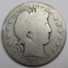 1898 O Barber Half Dollar - antique New Orleans mint low mintage American silver half dollar