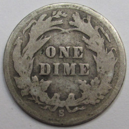 1899 S Barber Dime - antique San Francisco mintmark silver dime