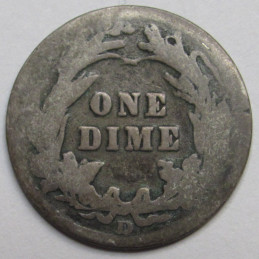 1909 D Barber Dime - antique low mintage Denver mintmark American silver dime