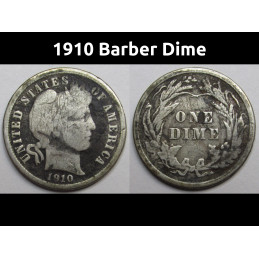 1910 Barber Dime - antique American silver dime coin