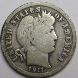 1911 Barber Dime - antique American silver dime coin