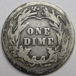 1911 Barber Dime - antique American silver dime coin