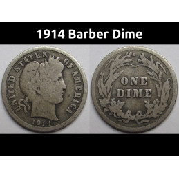 1914 Barber Dime - antique American silver dime coin