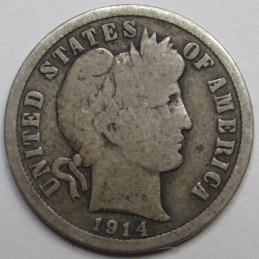 1914 Barber Dime - antique American silver dime coin