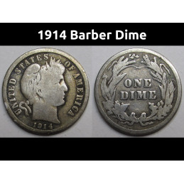 1914 Barber Dime - antique silver American dime coin