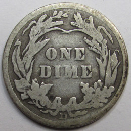 1914 D Barber Dime - antique Denver mintmark American silver dime