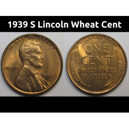 1939 S Lincoln Wheat Cent - antique San Francisco mintmark uncirculated wheat penny