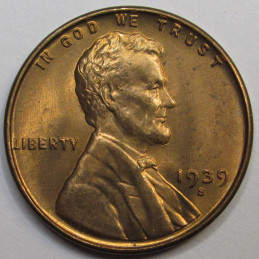 1939 S Lincoln Wheat Cent - antique San Francisco mintmark uncirculated wheat penny