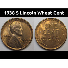 1938 S Lincoln Wheat Cent - antique San Francisco mintmark uncirculated American penny