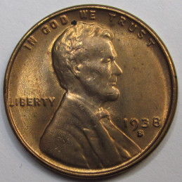 1938 S Lincoln Wheat Cent - antique San Francisco mintmark uncirculated American penny