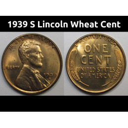 1939 S Lincoln Wheat Cent - antique San Francisco mintmark uncirculated American penny