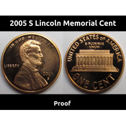 2005 S Lincoln Memorial Cent - vintage San Francisco mintmark American proof penny