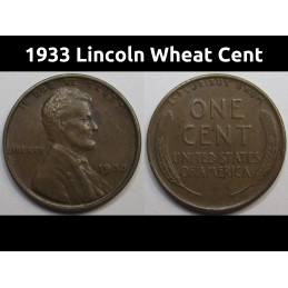 1933 Lincoln Wheat Cent - antique Great Depression era American wheat penny