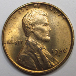 1936 D Lincoln Wheat Cent - antique uncirculated American wheat penny