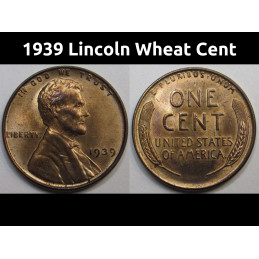 1939 Lincoln Wheat Cent - antique uncirculated American wheat penny