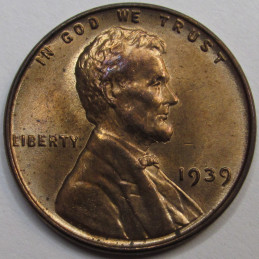 1939 Lincoln Wheat Cent - antique uncirculated American wheat penny