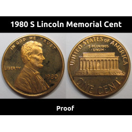 1980 S Lincoln Memorial Cent - vintage San Francisco mintmark proof penny