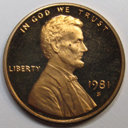 1981 S Lincoln Memorial Cent - vintage San Francisco mintmark proof penny