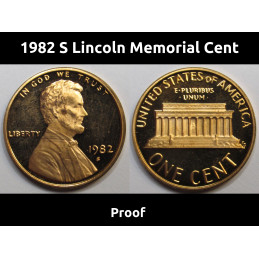 1982 S Lincoln Memorial Cent - vintage San Francisco mintmark proof penny