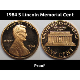 1984 S Lincoln Memorial Cent - vintage San Francisco mintmark American proof penny