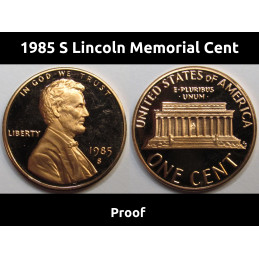 1985 S Lincoln Memorial Cent - proof - vintage American memorial penny