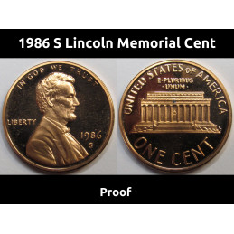 1986 S Lincoln Memorial Cent - vintage San Francisco mintmark proof penny