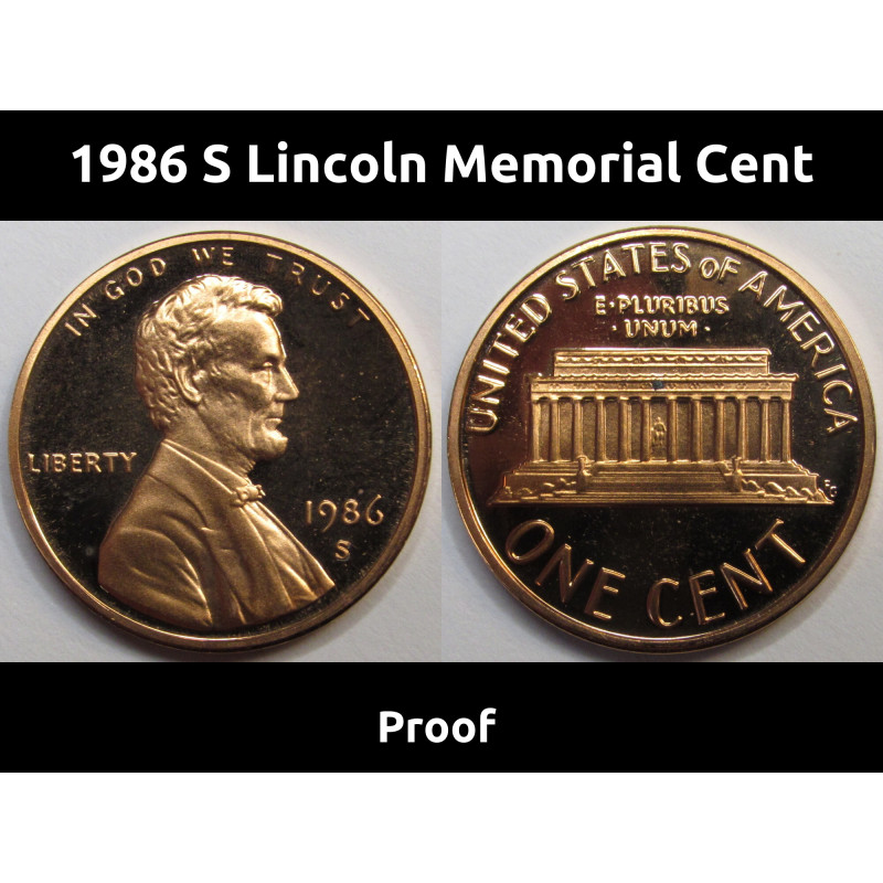 1986 S Lincoln Memorial Cent - vintage San Francisco mintmark proof penny