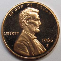 1986 S Lincoln Memorial Cent - vintage San Francisco mintmark proof penny