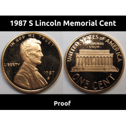 1987 S Lincoln Memorial Cent - vintage San Francisco mintmark American memorial proof penny