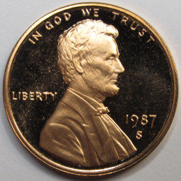 1987 S Lincoln Memorial Cent - vintage San Francisco mintmark American memorial proof penny