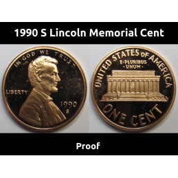 1990 S Lincoln Memorial Cent - vintage ninetines American proof penny