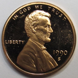 1990 S Lincoln Memorial Cent - vintage ninetines American proof penny