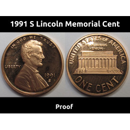 1991 S Lincoln Memorial Cent - vintage San Francisco mintmark American proof penny