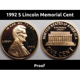 1992 S Lincoln Memorial Cent - vintage S mintmark American proof penny