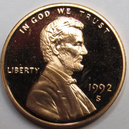 1992 S Lincoln Memorial Cent - vintage S mintmark American proof penny