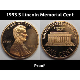 1993 S Lincoln Memorial Cent - vintage proof American memorial cent