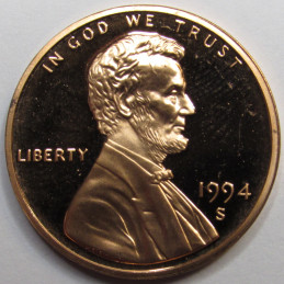 1994 S Lincoln Memorial Cent - vintage San Francisco mintmark proof penny