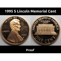 1995 S Lincoln Memorial Cent - vintage ninetines American proof penny