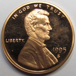 1995 S Lincoln Memorial Cent - vintage ninetines American proof penny