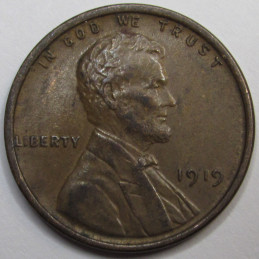 1919 Lincoln Wheat Cent - antique higher grade American wheat penny coin