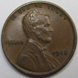 1928 Lincoln Wheat Cent - higher grade American wheat penny coin