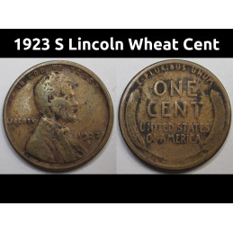 1923 S Lincoln Wheat Cent - antique San Francisco mintmark American wheat penny