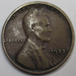 1923 S Lincoln Wheat Cent - antique better date San Francisco mintmark American wheat penny