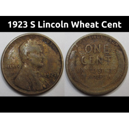 1923 S Lincoln Wheat Cent - antique San Francisco mintmark American wheat penny coin