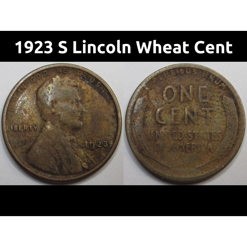 1923 S Lincoln Wheat Cent - antique San Francisco mintmark American wheat penny coin