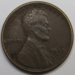 1928 S Lincoln Wheat Cent - antique San Francisco mintmark American wheat penny