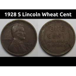 1928 S Lincoln Wheat Cent - antique San Francisco mintmark penny coin