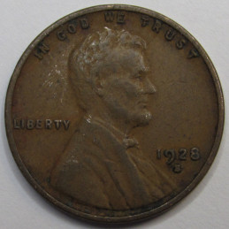 1928 S Lincoln Wheat Cent - antique S mintmark American wheat penny